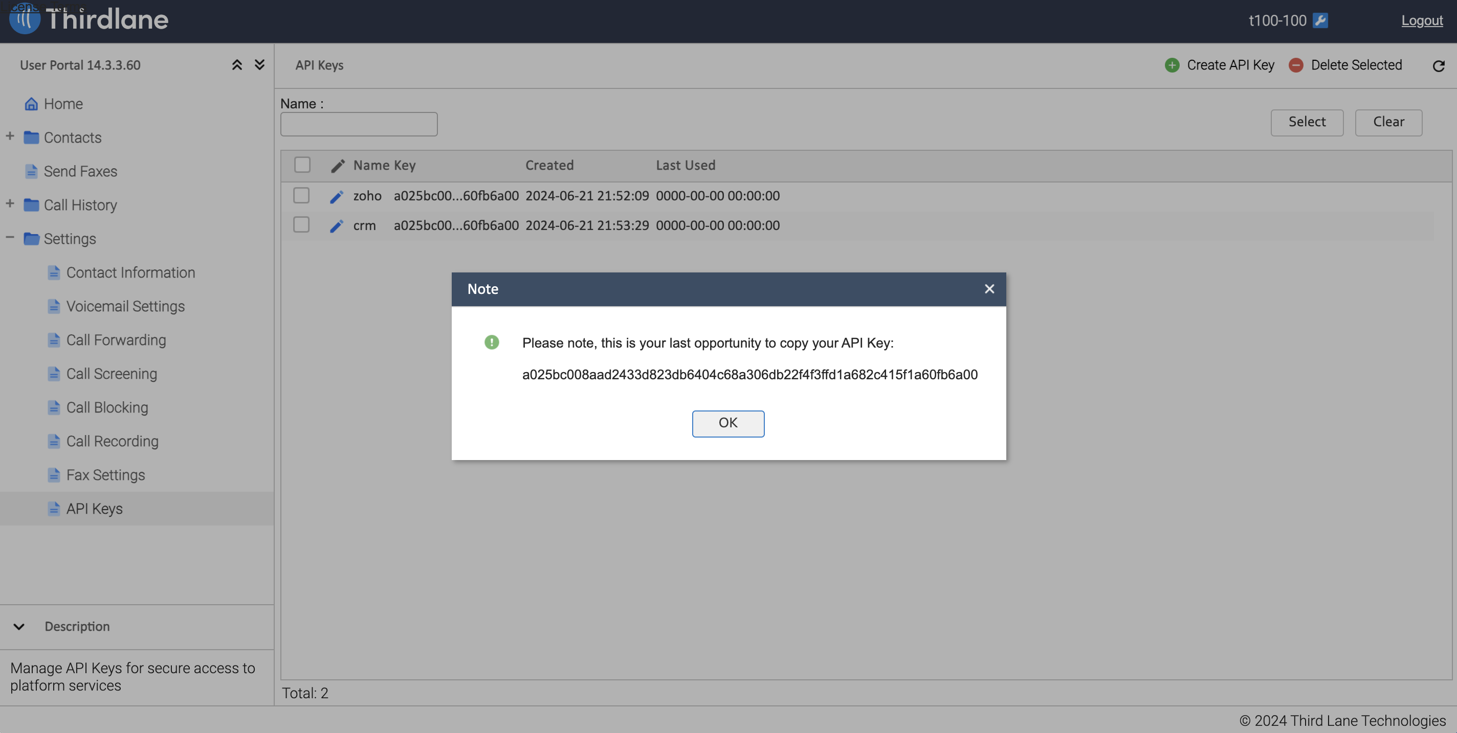Generated API Key