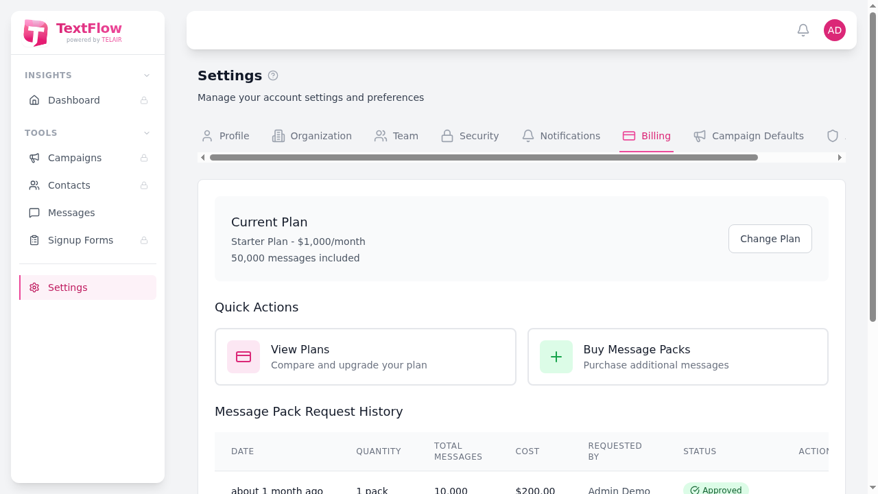 Billing Settings Tab