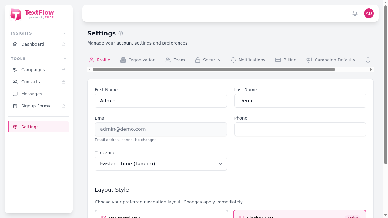 Profile Settings Tab