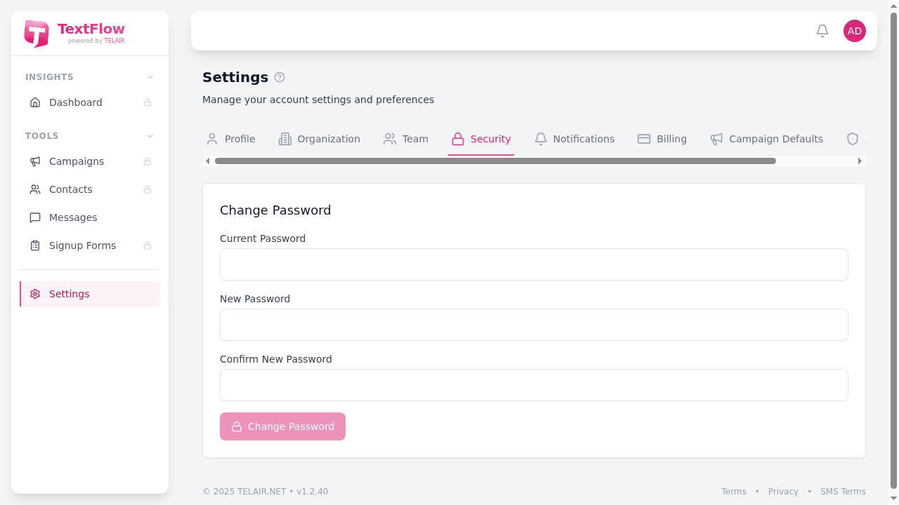 Security Settings Tab