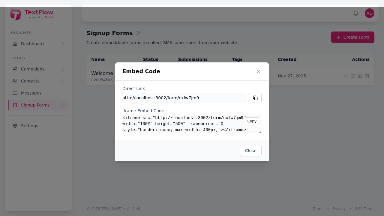 Embed Code Modal