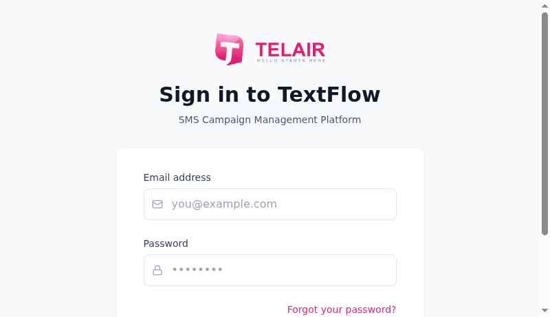 TextFlow Login Page