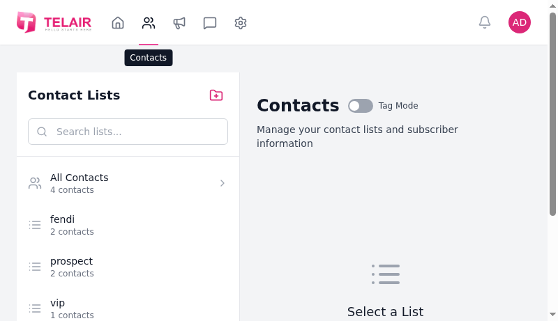 Contacts Lists View