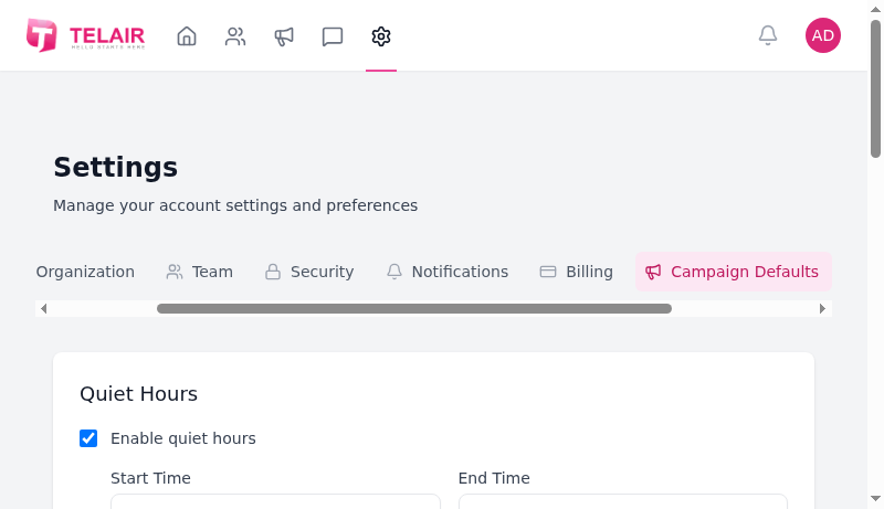 Campaign Defaults Settings