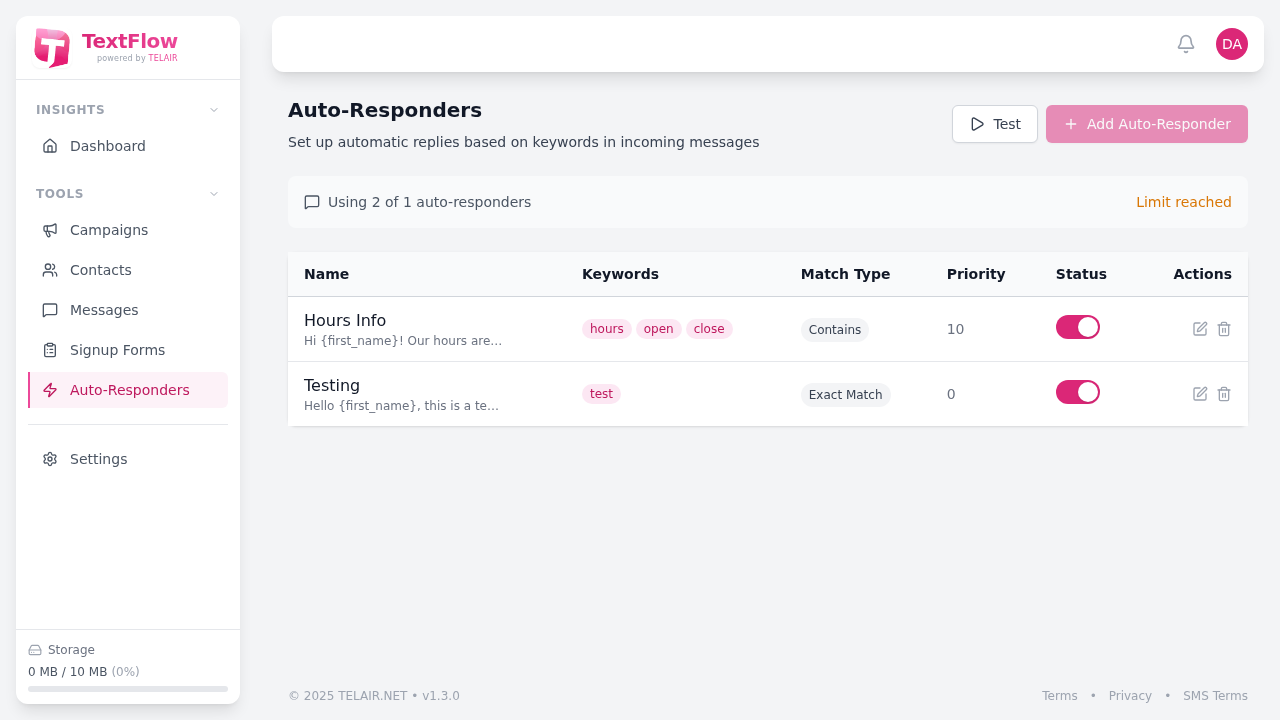 Auto-Responders list