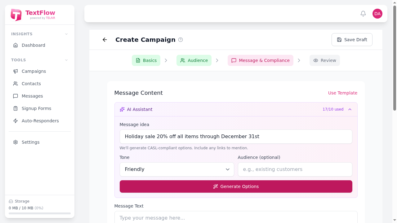 AI Assistant generating message options