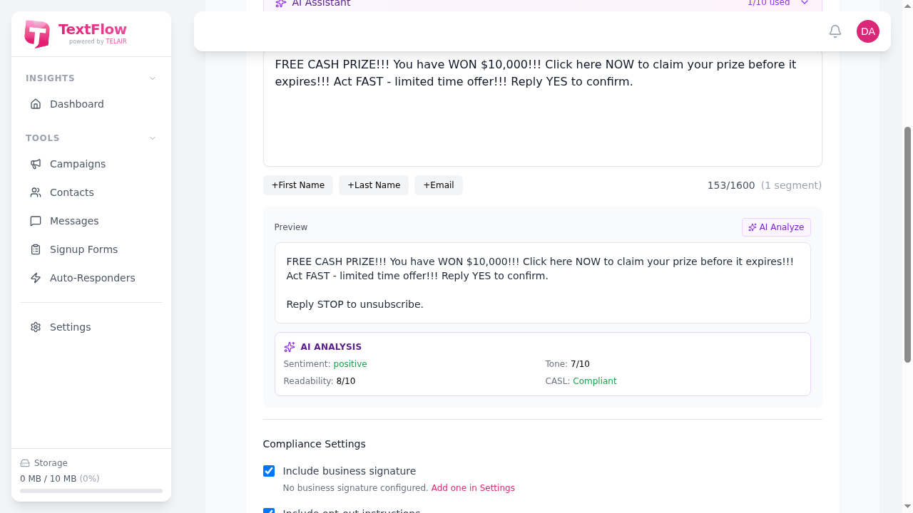 AI compliance analysis results